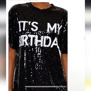 Black Sequin 'It's My Birthday' Top